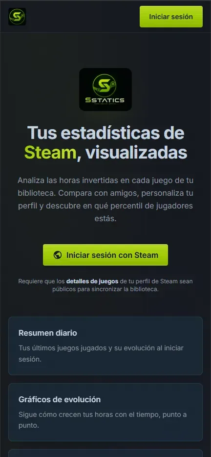 Captura en el móvil de SStatics